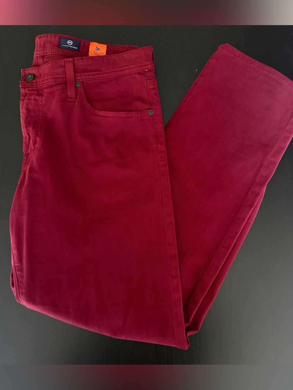 AG Adriano Goldschmied Graduate Pants Mens 33x34 Rust Maroon SUD Sateen Chino